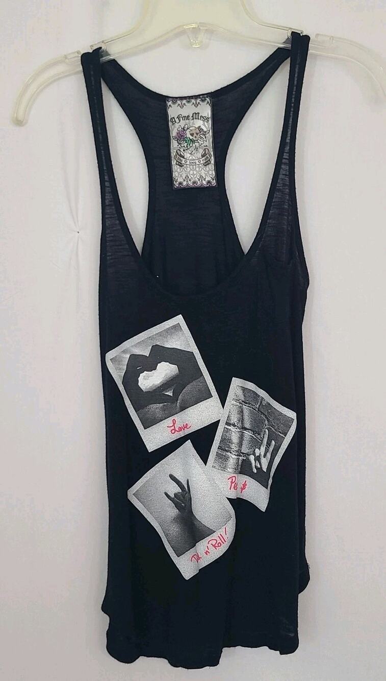 VNTG A Fine Mess Women's Tank Top Med Love Peace Rock N Rock! Y2K Grunge Punk